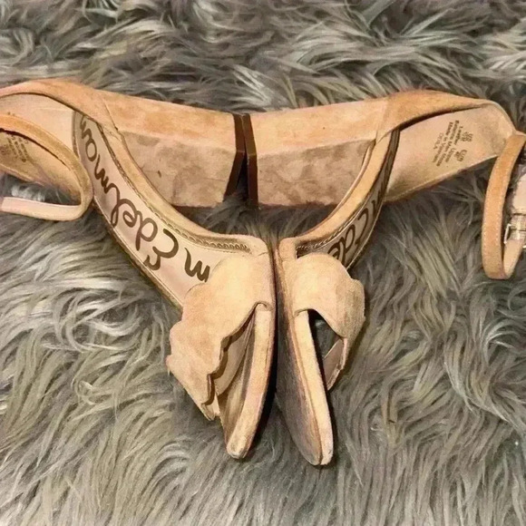 Sam Edelman Odila Scalloped Heel Sandals Camel Suede Nude Size 10 - Picture 5 of 11